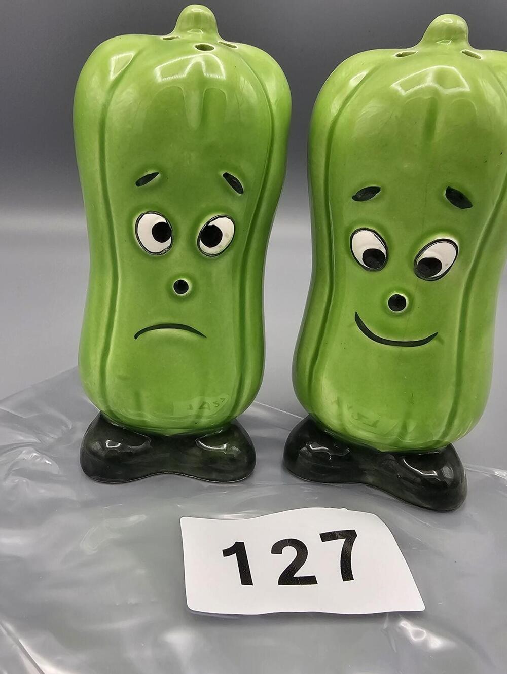 Vintage Ceramic Pickle Pepper Salt and Pepper Shakers Pair - Picture 2 of 5